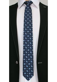 Męski Krawat w Oryginalny Wzór PAISLEY- 6 cm - Angelo di Monti, Ciemny Granatowy. Kolor: niebieski. Wzór: paisley