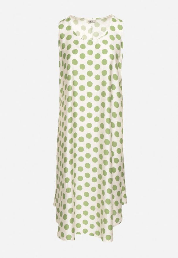 Born2be - Zielono-Beżowa Sukienka o Pudełkowym Kroju Bez Rękawów w Kropki Fevasine. Okazja: na co dzień. Kolor: zielony. Długość rękawa: bez rękawów. Wzór: kropki. Styl: casual, elegancki, klasyczny