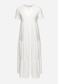 Born2be - Biała Rozkloszowana Sukienka z Krótkim Rękawem i Ozdobnymi Haftami Guletta. Kolekcja: plus size. Kolor: biały. Długość rękawa: krótki rękaw. Wzór: haft. Typ sukienki: dla puszystych #5