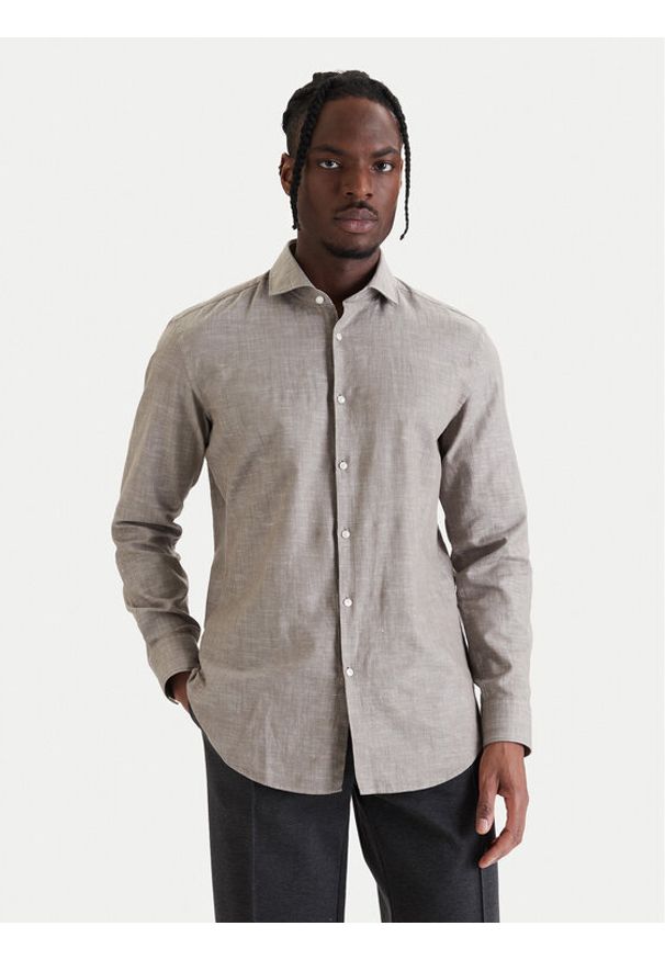 Hugo - HUGO Koszula Kason 50539775 Beżowy Slim Fit. Kolor: beżowy. Materiał: bawełna