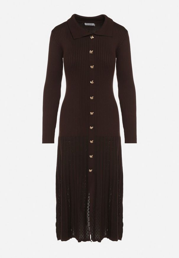 Born2be - Brązowa Wiskozowa Sukienka Sweterkowa z Guzikami Zozaria. Okazja: na co dzień. Kolor: brązowy. Materiał: wiskoza. Typ sukienki: proste. Styl: elegancki, casual, klasyczny