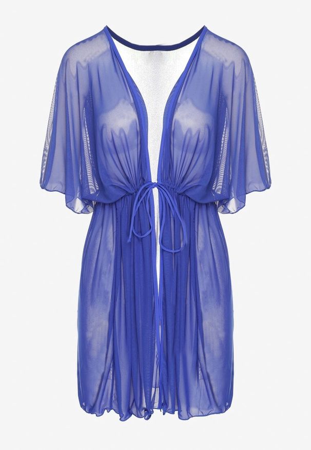 Renee - Niebieska Siateczkowa Narzutka Plażowa z Wiązaniem Sadeoliae. Okazja: na plażę. Kolor: niebieski. Sezon: lato