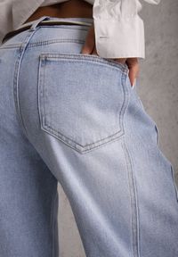 Renee - Niebieskie Szerokie Jeansy z Bawełny High Waist z Paskiem w Stylu Sznurówki Vetinia. Stan: podwyższony. Kolor: niebieski #2