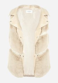 Born2be - Jasnobeżowa Kamizelka Futrzana Antedes. Kolor: beżowy. Materiał: futro. Długość rękawa: długi rękaw. Długość: długie. Wzór: aplikacja #6