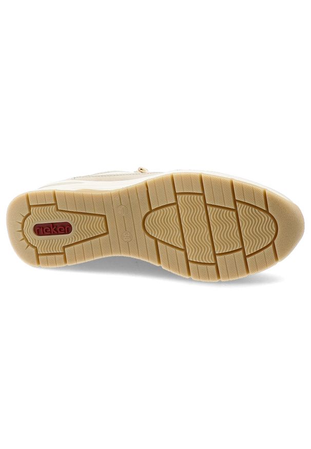 Beżowe Sneakersy Rieker Modne Obuwie Damskie Na Koturnie. Okazja: na co dzień. Zapięcie: sznurówki. Kolor: beżowy. Materiał: materiał. Obcas: na koturnie. Styl: elegancki, casual