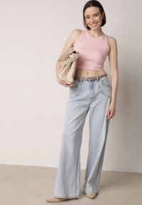 Born2be - Różowy Top z Prążkowanego Materiału Zitessa. Okazja: na co dzień. Kolor: różowy. Materiał: prążkowany, materiał. Długość rękawa: na ramiączkach. Styl: casual, klasyczny, elegancki #5