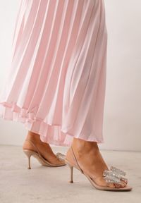 Renee - Ciemnobeżowe Transparentne Sandały VICES na Szpilce Zdobione Cyrkoniową Kokardą Phrilirea. Zapięcie: pasek. Kolor: beżowy. Wzór: aplikacja. Obcas: na szpilce. Styl: glamour #9