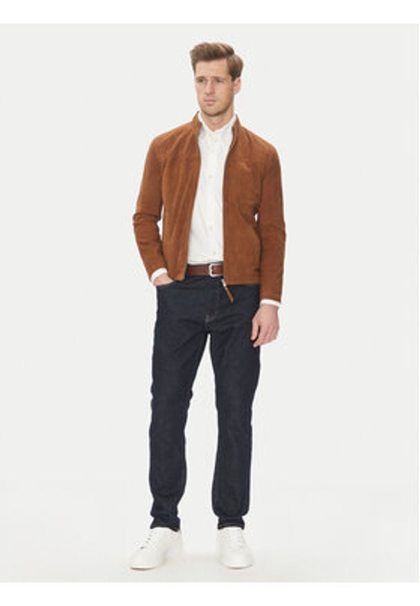 Serge Pariente Kurtka skórzana Sylvino Vs Brązowy Slim Fit. Kolor: brązowy. Materiał: skóra