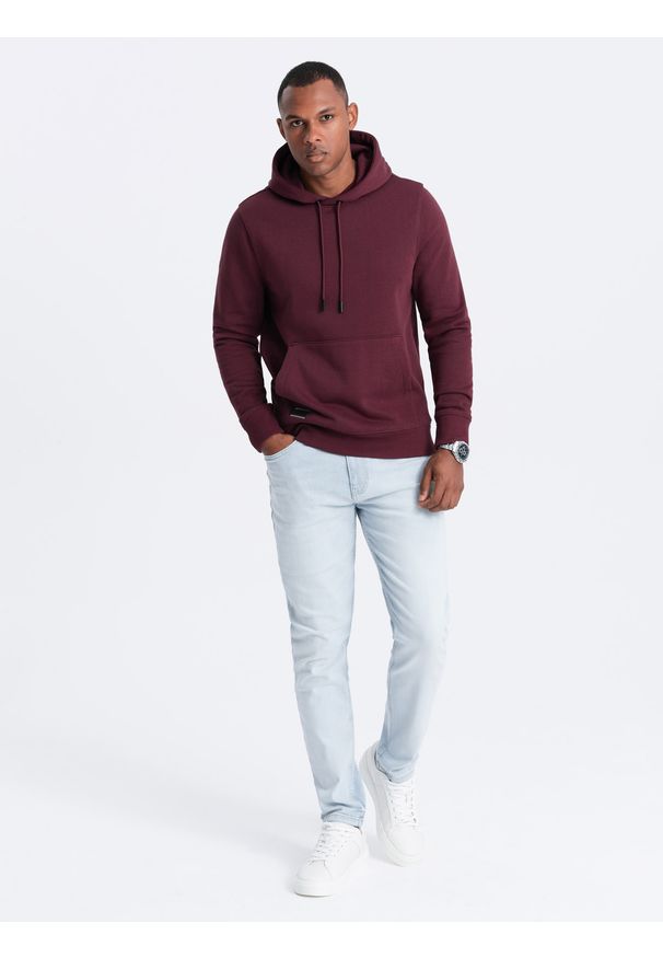 Ombre Clothing - Męska dresowa bluza kangurka z kapturem BASIC – bordowa V3 OM-SSBN-0161 - XXL. Okazja: na co dzień. Typ kołnierza: kaptur. Kolor: czerwony. Materiał: dresówka. Wzór: jednolity. Styl: sportowy, casual