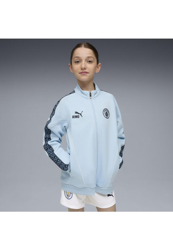 Puma - Młodzieżowa kurtka Manchester City KING Anthem PUMA Silver Sky Deep Navy Blue. Kolor: niebieski. Sport: bieganie