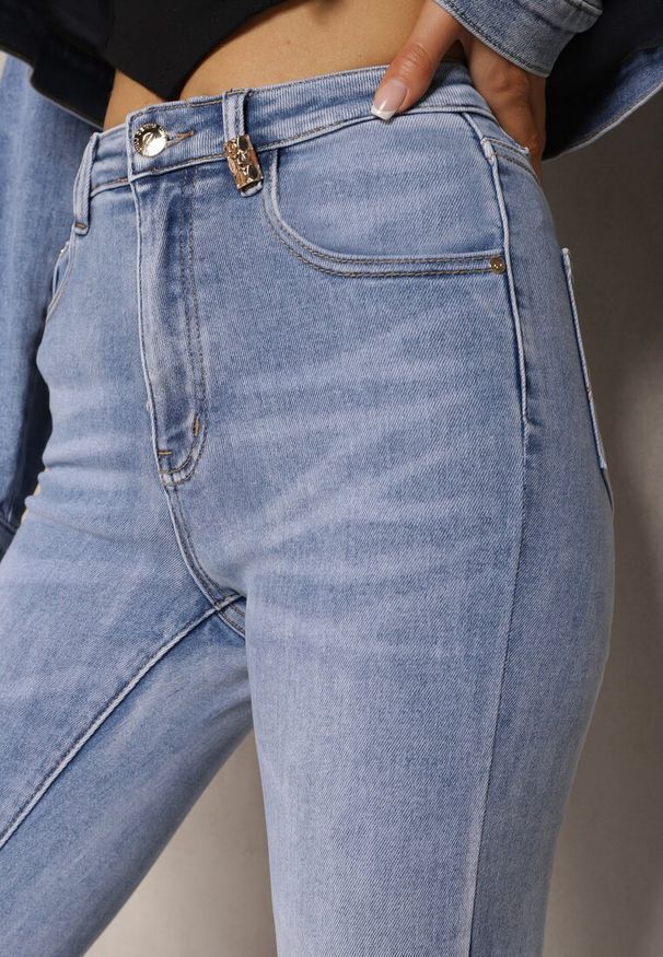 Renee - Jasnoniebieskie Jeansy High Waist o Dopasowanym Fasonie Skinny Langrea. Stan: podwyższony. Kolor: niebieski. Styl: klasyczny, elegancki