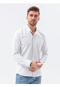 Ombre Clothing - Koszula męska z długim rękawem SLIM FIT - biała K643 - XXL. Okazja: do pracy, na spotkanie biznesowe, na co dzień. Kolor: biały. Materiał: materiał, bawełna. Długość rękawa: długi rękaw. Długość: długie. Styl: casual, biznesowy #1