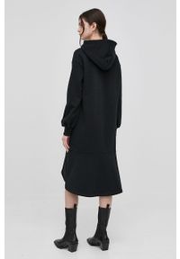 Karl Lagerfeld sukienka bawełniana kolor czarny mini rozkloszowana. Typ kołnierza: kaptur. Kolor: czarny. Materiał: bawełna. Wzór: aplikacja. Typ sukienki: rozkloszowane. Długość: mini