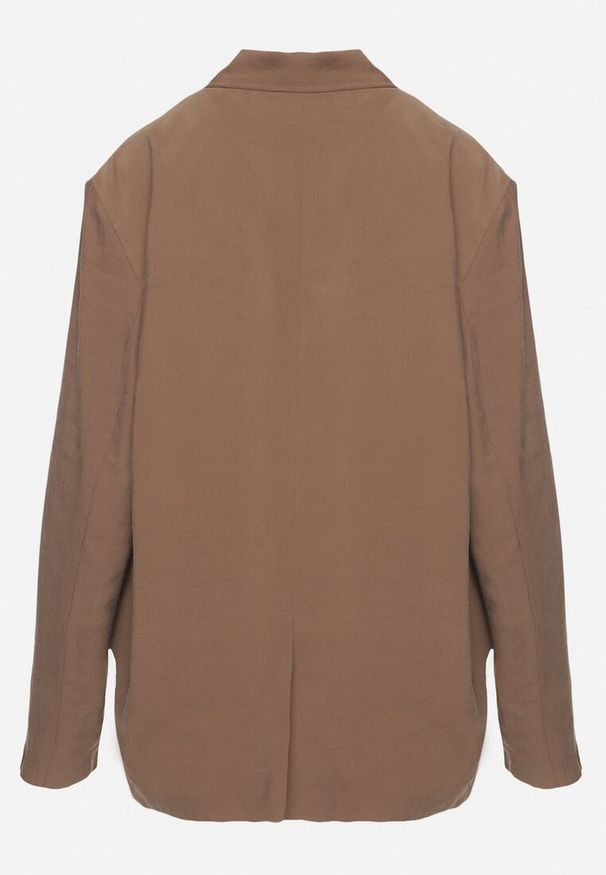 Born2be - Brązowa Marynarka Oversize Pudełkowa z Kieszeniami z Modalu Mavelisse. Okazja: na co dzień. Kolor: brązowy. Materiał: jeans. Styl: elegancki, casual