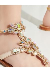 MYSTIQUE SHOES - Beżowe sandały z kryształami. Kolor: beżowy. Wzór: aplikacja #3