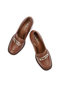 Brązowe Półbuty CheBello Eleganckie Skórzane Buty Na Obcasie. Kolor: brązowy. Materiał: skóra. Szerokość cholewki: normalna. Obcas: na obcasie. Styl: elegancki. Wysokość obcasa: średni #6