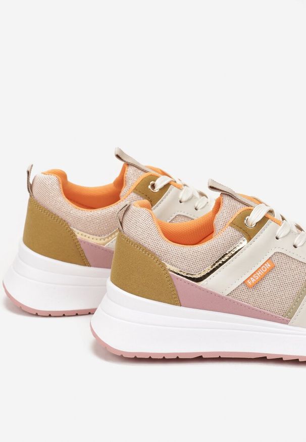 Renee - Beżowo-Zielone Sneakersy Philassa. Okazja: na co dzień. Kolor: beżowy. Materiał: materiał. Szerokość cholewki: normalna. Wzór: aplikacja