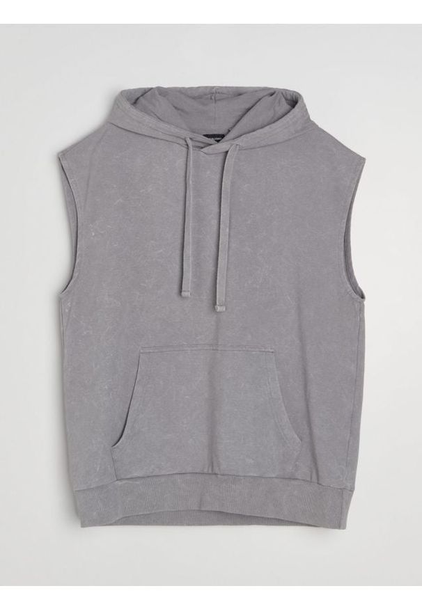 Sinsay - Bluza z kapturem bez rękawów z dzianiny terry - szary. Typ kołnierza: kaptur. Kolor: szary. Materiał: dzianina. Długość rękawa: bez rękawów