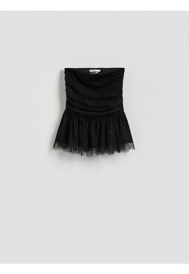 Reserved - Top z koronką - czarny. Kolor: czarny. Materiał: koronka. Wzór: koronka