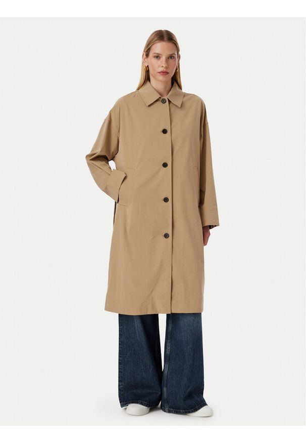 TOMMY HILFIGER - Tommy Hilfiger Trencz WW0WW49842 Beżowy ciemny Regular Fit. Kolor: beżowy. Materiał: bawełna