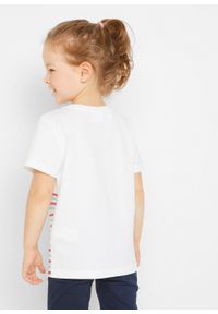 Shirt dziewczęcy z bawełny organicznej bonprix biały. Kolor: biały. Materiał: bawełna. Wzór: nadruk #4