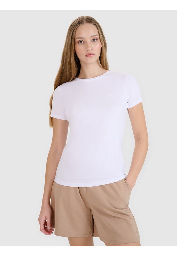 4f - 4F T-shirt slim gładki damski (2-pack) - biały XXL. Okazja: na co dzień. Kolor: biały. Materiał: dzianina, jersey, bawełna. Długość rękawa: krótki rękaw. Długość: krótkie. Wzór: gładki. Styl: casual, klasyczny, sportowy