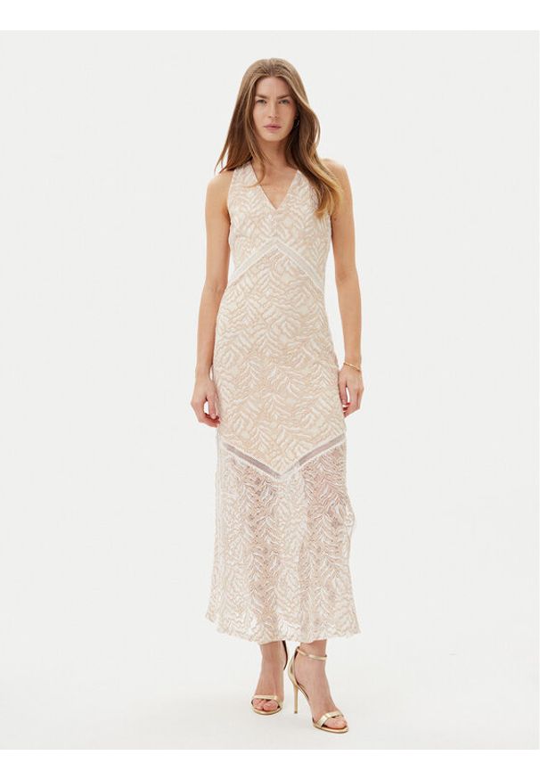 Guess Sukienka koktajlowa W5GT37 KCS90 Beżowy Slim Fit. Kolor: beżowy. Materiał: bawełna. Styl: wizytowy