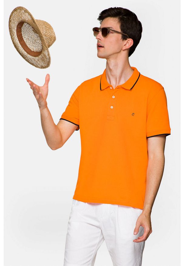Lancerto - Koszulka Polo Bawełniana Pomarańczowa Dominic. Typ kołnierza: polo. Kolor: pomarańczowy. Materiał: bawełna