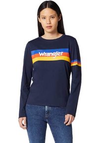 Wrangler - WRANGLER RAINBOW TEE DAMSKA KOSZULKA Z DŁUGIM RĘKAWEM LONGSLEEVE NAVY W7P9EV114. Długość rękawa: długi rękaw. Długość: długie