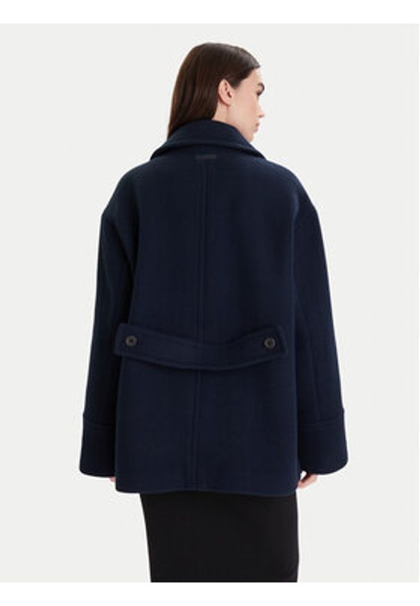 Calvin Klein Płaszcz wełniany LV044D549G Granatowy Relaxed Fit. Kolor: niebieski. Materiał: syntetyk