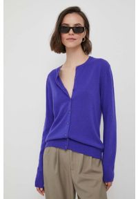 United Colors of Benetton kardigan wełniany kolor fioletowy lekki. Kolor: fioletowy. Materiał: wełna. Wzór: gładki #1