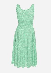 Born2be - Zielona Rozkloszowana Sukienka z Bawełny na Szerokich Ramiączkach z Gumką w Pasie Bellawish. Kolor: zielony. Materiał: bawełna. Długość rękawa: na ramiączkach. Styl: elegancki #4
