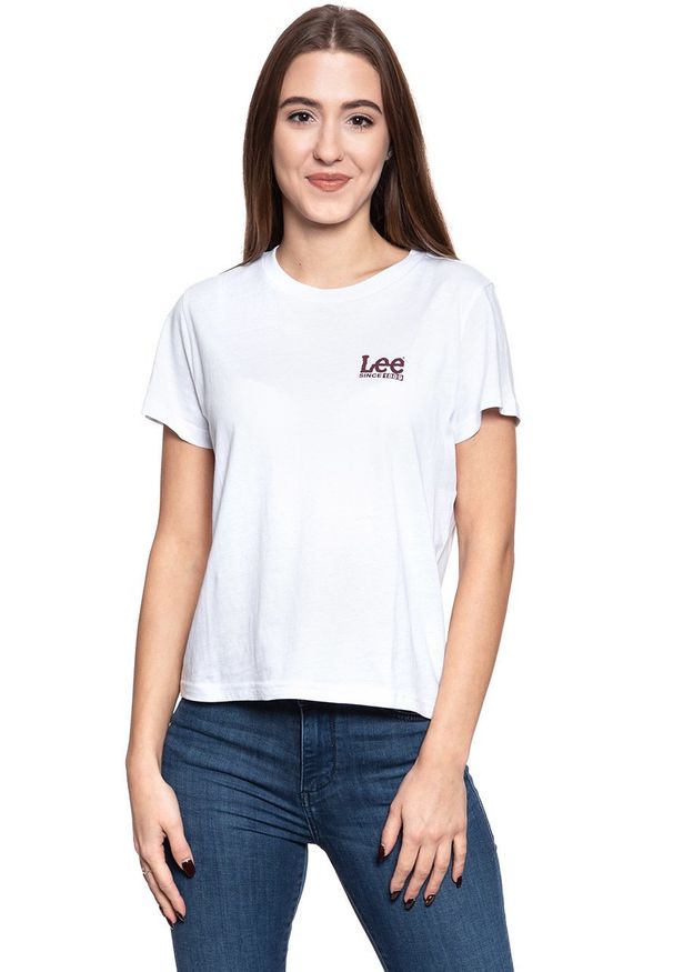 Lee - LEE T SHIRT DAMSKI LOGO TEE WHITE L41WHC14. Wzór: nadruk