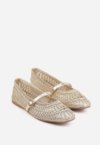 Renee - Złote Balerinki w Stylu Mary Jane z Szydełkową Cholewką Syroelle. Kolor: złoty. Materiał: jeans. Szerokość cholewki: normalna. Styl: elegancki, klasyczny #8