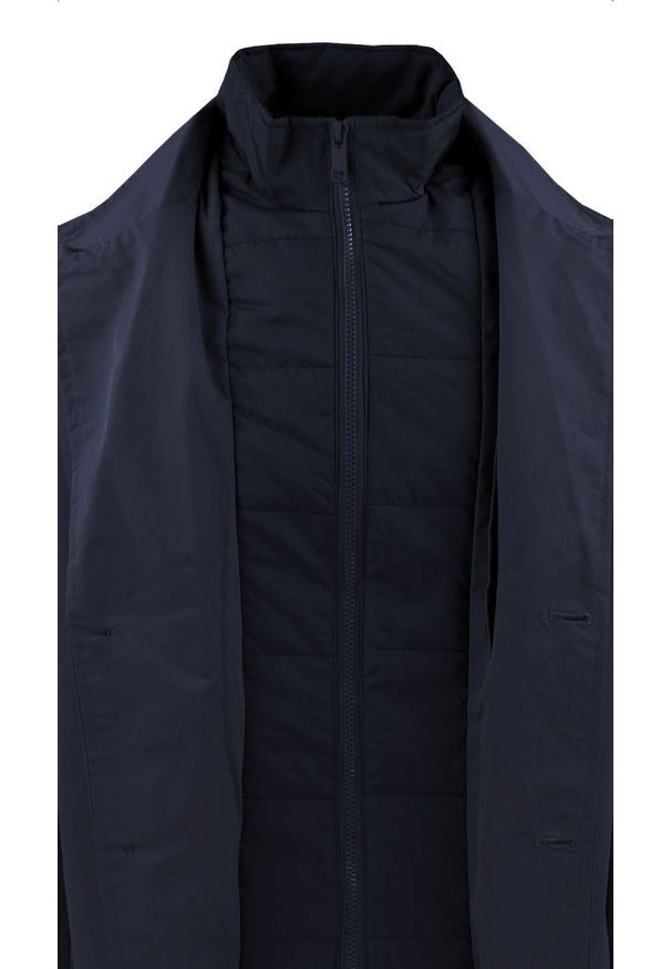 Krótki, Męski Płaszcz Przejściowy z Wysokim Kołnierzem - Brave Soul - Granatowy. Kolor: niebieski. Materiał: poliester. Długość: krótkie. Sezon: wiosna, jesień