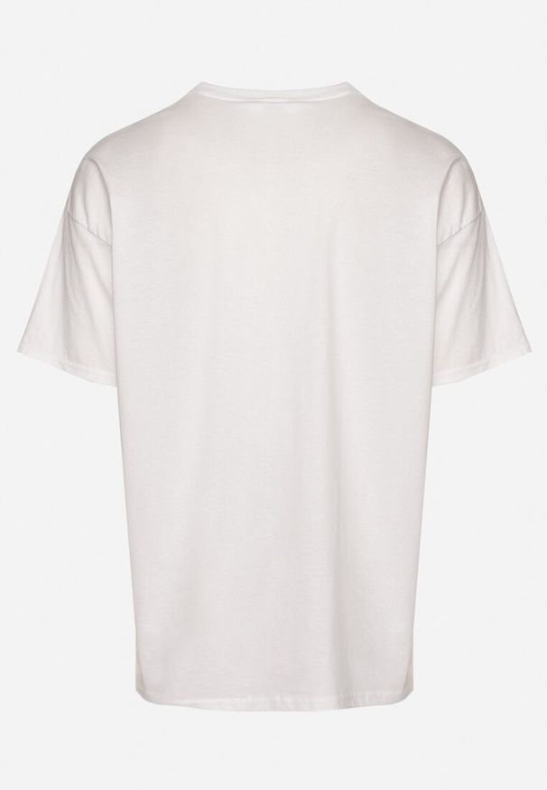 Born2be - Biała Koszulka T-shirt z Bawełny Fodarella. Okazja: na co dzień. Kolor: biały. Materiał: bawełna. Wzór: aplikacja. Styl: elegancki, casual, klasyczny