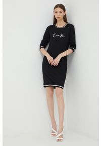 Liu Jo sukienka TF2052.MS75L kolor czarny mini prosta. Okazja: na co dzień. Kolor: czarny. Materiał: materiał, dzianina. Długość rękawa: długi rękaw. Wzór: aplikacja. Typ sukienki: proste. Styl: casual. Długość: mini #4