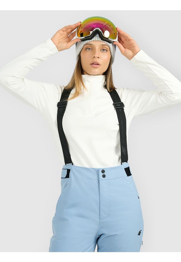 4f - 4F Bielizna termiczna polarowa (góra) damska - biała L. Typ kołnierza: kołnierzyk stójkowy. Kolor: biały. Materiał: polar. Sezon: zima. Sport: turystyka piesza