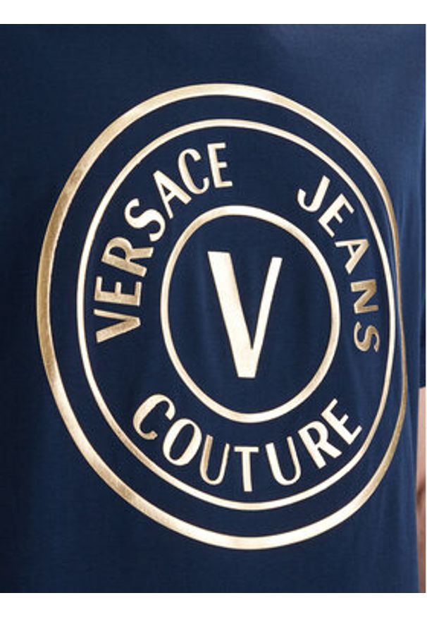 Versace Jeans Couture T-Shirt 80GAHT02 CJ00T Granatowy Regular Fit. Kolor: niebieski. Materiał: bawełna