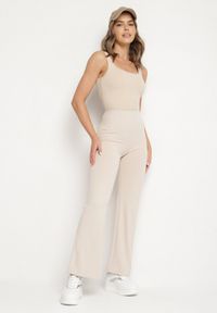 Born2be - Beżowe Legginsy Dzwony z Wysokim Stanem i Szeroką Gumką w Talii Idoreia. Okazja: na co dzień. Stan: podwyższony. Kolor: beżowy. Styl: casual, elegancki #6