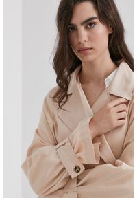 Answear Lab Płaszcz damski kolor beżowy przejściowy niezapinany. Kolor: beżowy. Materiał: tkanina, lyocell, materiał, jedwab. Długość rękawa: raglanowy rękaw. Styl: wakacyjny #8