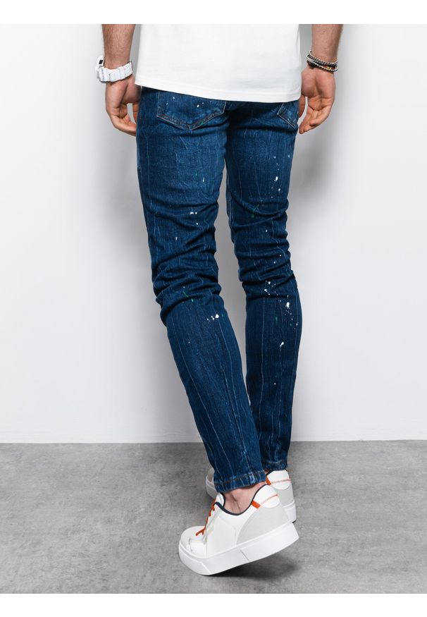 Ombre Clothing - Spodnie męskie jeansowe SKINNY FIT - niebieskie V2 P1063 - XL. Kolor: niebieski. Materiał: jeans. Wzór: aplikacja