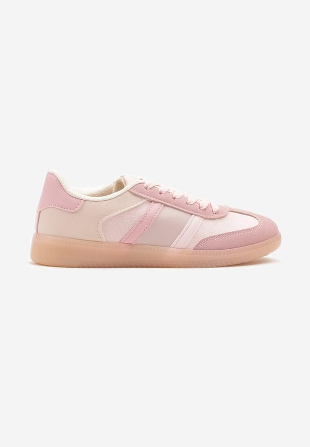 Born2be - Różowe Sneakersy w Typie Tenisówek z Paskami na Boku Cholewki Wonevia. Okazja: na co dzień. Zapięcie: pasek. Kolor: różowy. Szerokość cholewki: normalna