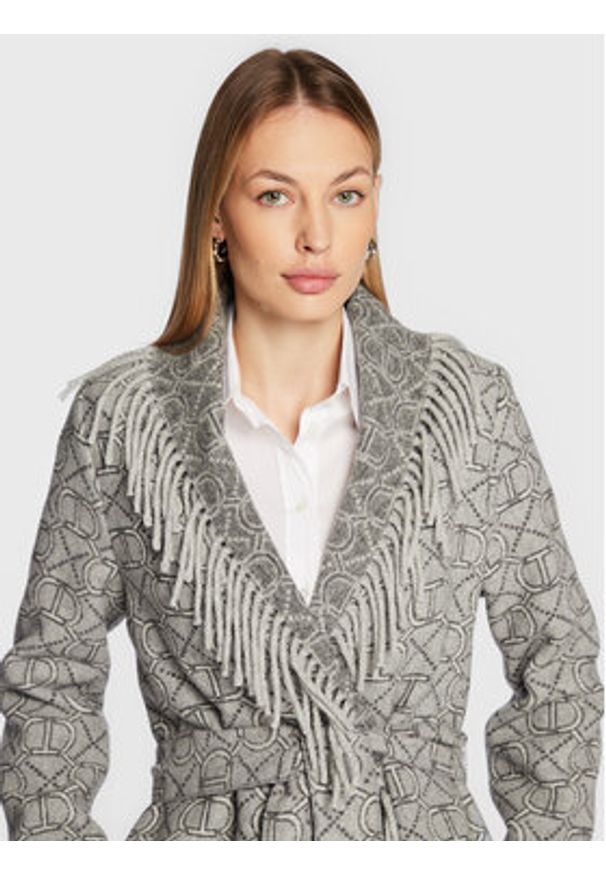 TwinSet - TWINSET Płaszcz wełniany 222TT2290 Szary Regular Fit. Kolor: szary. Materiał: wełna