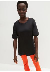 bonprix - Długi T-shirt sportowy z siatkowymi wstawkami, szybkoschnący. Kolor: czarny. Materiał: materiał. Długość: długie. Styl: sportowy #3