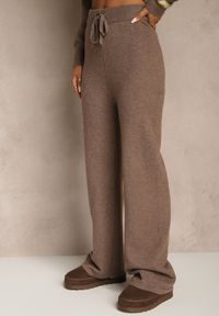 Renee - Brązowy Dzianinowy Komplet z Wełną Spodnie Wide Leg i Sweter z Golfem Lanica. Kolor: brązowy. Materiał: wełna, dzianina #4