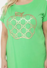 Born2be - Zielony Bawełniany Komplet w Sportowo-Casualowy Legginsy T-shirt z Nadrukiem Celka. Kolor: zielony. Materiał: bawełna. Wzór: nadruk #2