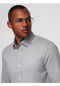 Ombre Clothing - Męska koszula SLIM FIT z ozdobnej tkaniny – szara V2 OM-SHCS-0175 - XXL. Okazja: do pracy, na co dzień. Kolor: szary. Materiał: tkanina. Wzór: aplikacja, ze splotem, haft. Styl: klasyczny, casual #9