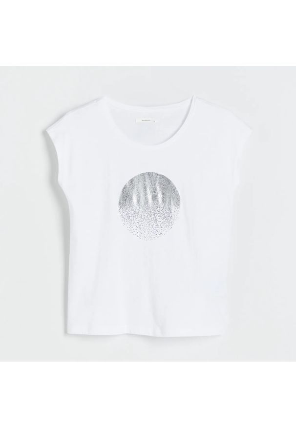 Reserved - T-shirt kimono z nadrukiem - Biały. Kolor: biały. Wzór: nadruk