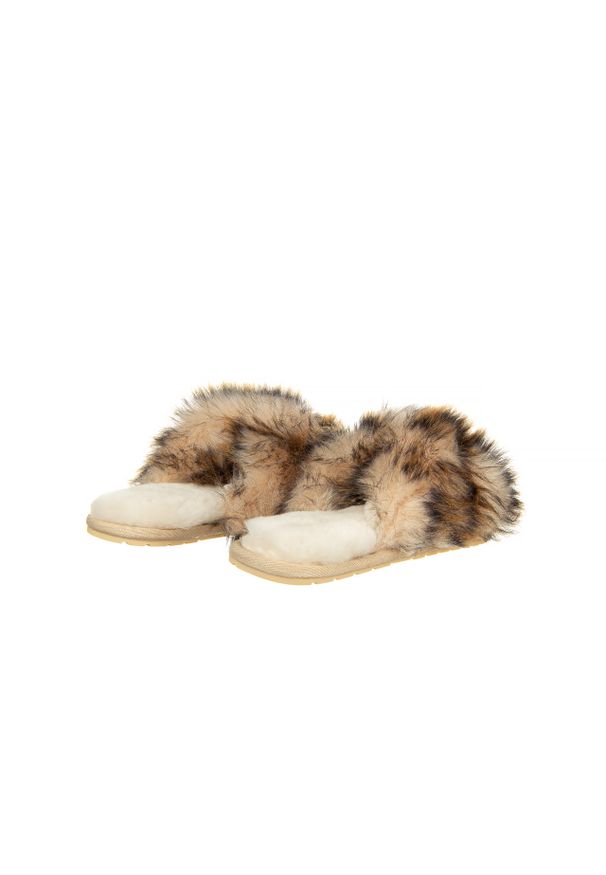 emu - Klapki Emu Mayberry Lava Chestnut 119134, Beż, Futro naturalne. Kolor: beżowy. Materiał: skóra. Wzór: paski. Styl: elegancki